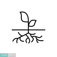 Young green plant with strong roots visible icon