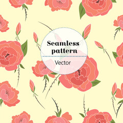 Vector seamless pattern.
Roses on a pastel yellow background