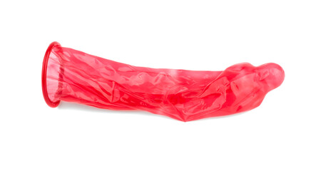 red used condom isolated on white background