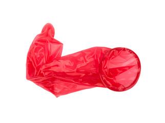 red used condom isolated on white background