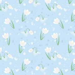 Seamless background with snowdrops. Spring pattern in pastel colors. Vector illustration.