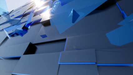 Business News 3d Grid Blue Background. 3d rendering