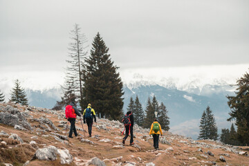 People hiking heading into the mountains, carefully if weather is winter. Pack extra clothing,...