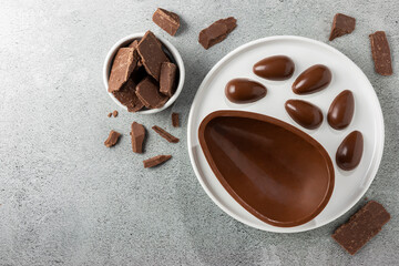 Chocolate easter egg on the table.