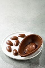 Chocolate easter egg on the table.