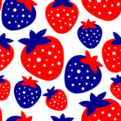 Strawberry. Seamless stylish pattern for textile and paper products. Blue and red berry on a white background. 