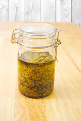 A Jar of Canned Fresh Pesto Sauce