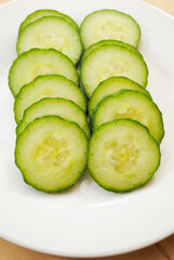 Burpless Cucumber Slices on a White Plate