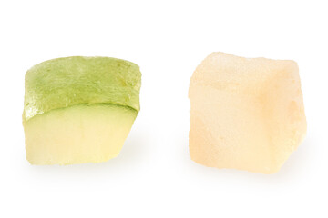 Two pieces of glazed dried fruit isolated.