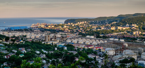 Russia, Krasnodar Territory, panorama of the city of Tuapse.