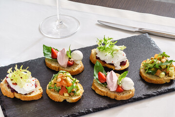 different kinds of canape in restaurant