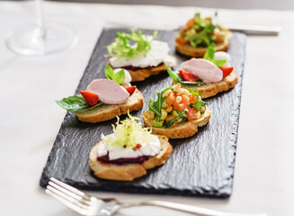 different kinds of canape in restaurant