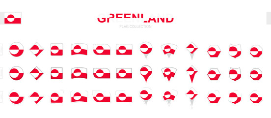 Large collection of Greenland flags of various shapes and effects.