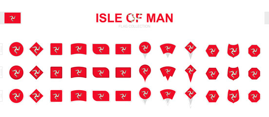 Large collection of Isle of Man flags of various shapes and effects.