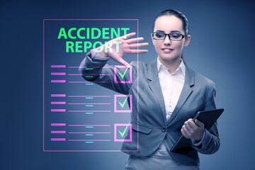 Businesswoman pressing buttons on virtual accident report