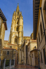 Fototapeta premium View of the Cathedral of Oviedo, Uvieu, in Asturias, Spain 