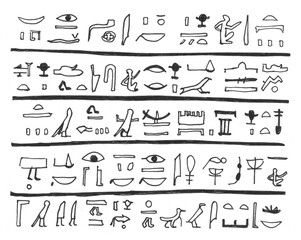 Ink hand drawn egyptian hieroglyphs