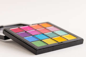 Palette of multicolored eyeshadows, close-up