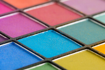 Palette of multicolored eyeshadows, close-up