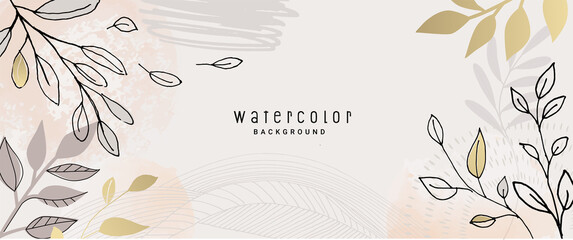 Natural watercolor vector background for graphic and web design, business presentation, marketing. Hand drawn illustration for natural and organic products, beauty and fashion, cosmetics and wellness.