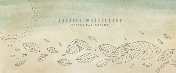 Natural watercolor vector background for graphic and web design, business presentation, marketing. Hand drawn illustration for natural and organic products, beauty and fashion, cosmetics and wellness.
