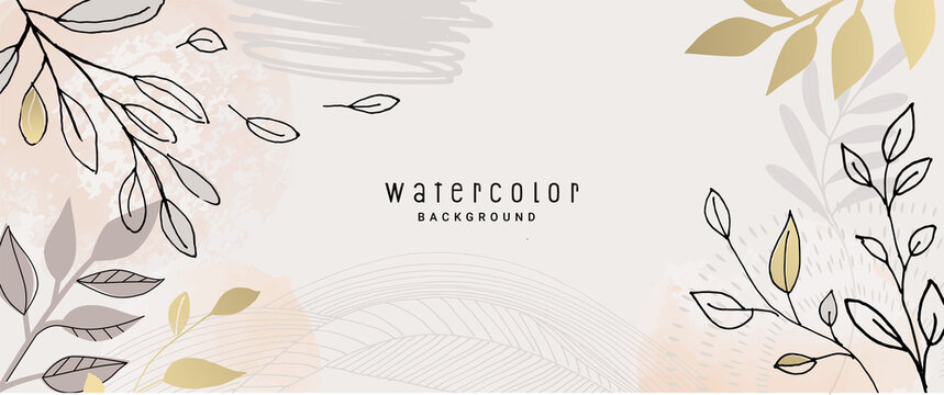 Natural watercolor vector background for graphic and web design, business presentation, marketing. Hand drawn illustration for natural and organic products, beauty and fashion, cosmetics and wellness.