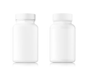 Mockup of plastic bottle isolated on white background. Can be used for medical, cosmetic. Vector illustration. EPS10.	