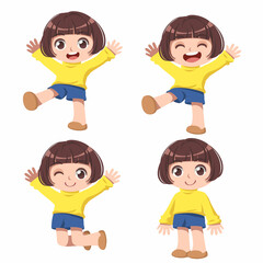 Illustrations about happy girl cartoon, Collection of kid cartoon character. Cute girl isolated on white background, For use as part of logo design, sticker and many more.