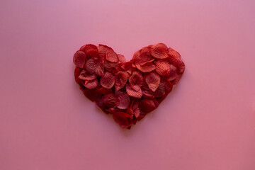 Valentine's day heart made with rose petals
