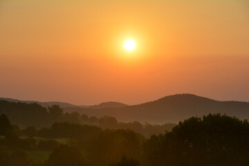 Morning fog at sunrise in nature
