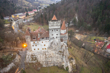 Obraz premium Bran Castle, Romania. Stunning twilight image of Dracula fortress in Transylvania, medieval landmark