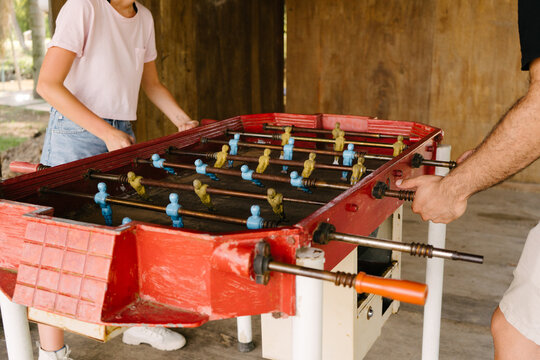 cuuple playing Table soccer