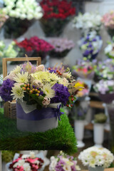 Fototapeta na wymiar Shop with flowers. Many beautiful flowers.