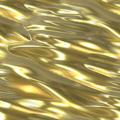 A stream of liquid gold. Seamless background with a flowing golden river. 3D image with golden texture with waves.
