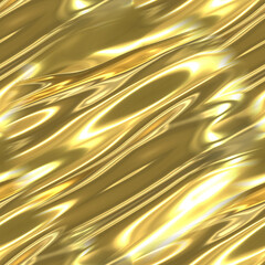 A stream of liquid gold. Yellow seamless background with a golden flowing river. 3D image with golden texture with diagonal waves.
