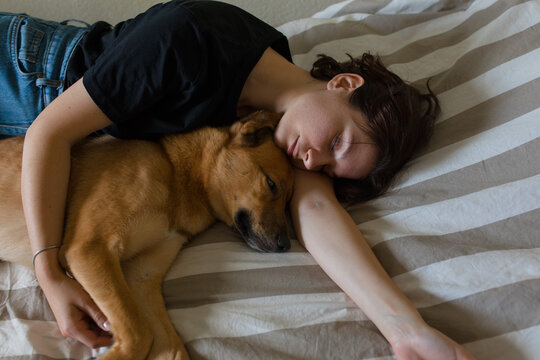 sleeping girl with dog
