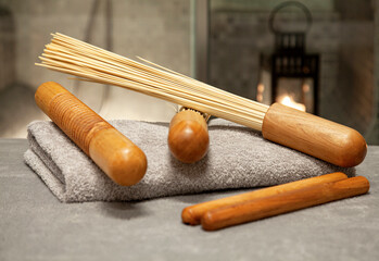 Thai massage stick wooden natutal therapy tool at spa and wellness studio tratments offer for wellness studio center 