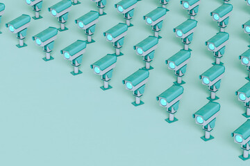 blue security camera with copy space. 3d render.