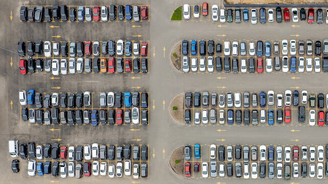 Bird's eye view on cars parking