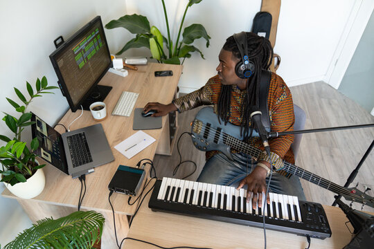 Stylish African Musician At Home Studio