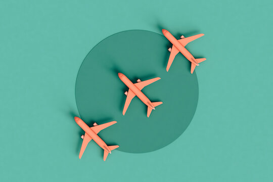flat lay design of Pink Commercial airplane jetliner 