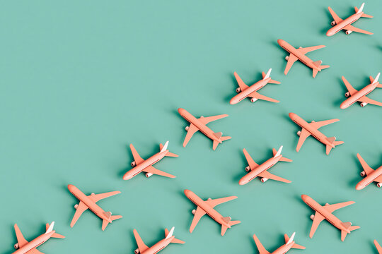 Pink boing airplane jetliner  with copy space