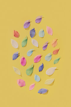 Multicolored veined leaves on yellow background