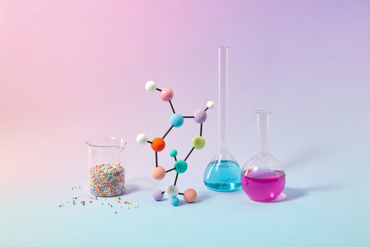 Test tubes with reagents and molecule