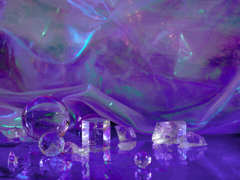 Crystal cubes on sparkling glow background.