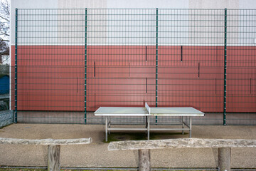 Table tennis table in a backyard