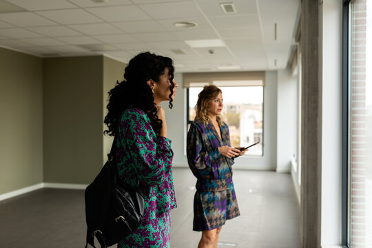 Partners visiting new workspace to rent
