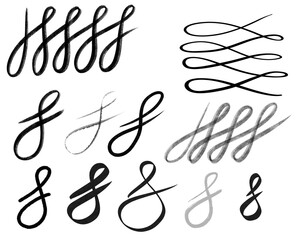 end sign, infinity sign in different interpretations in graphic style, in the form of prints