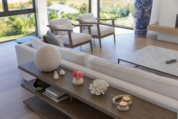 Fototapeta premium Modern home decor in Living room with coffee table 