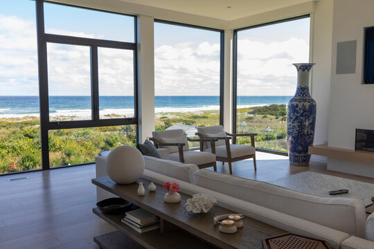 Ocean horizon view from inside Luxury Waterfront Home